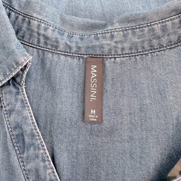 Women Shirt MASSINI Denim Mid Wash Jeans Top Long Sleeve Half Button Front Shirt - Picture 7 of 8
